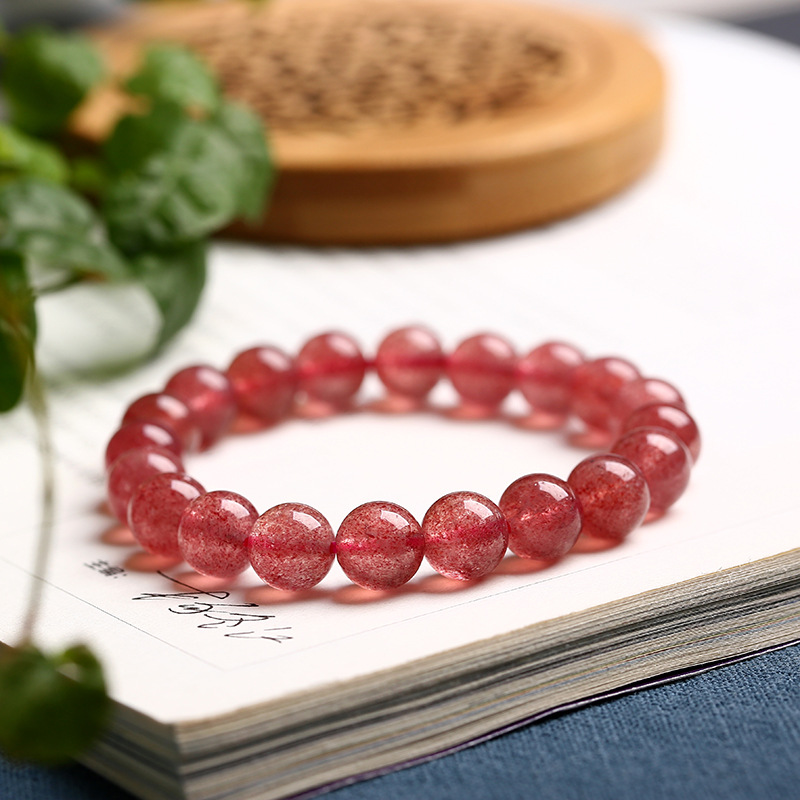 Natural ice species 6A Strawberry crystal Crystal bracelet single circle hand string female best friend rosy peach flower hand decoration pink crystal