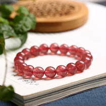 Natural ice type 6A strawberry crystal bracelet single-circle hand string female best friend rosy recruit Peach Blossom hand jewelry powder Crystal