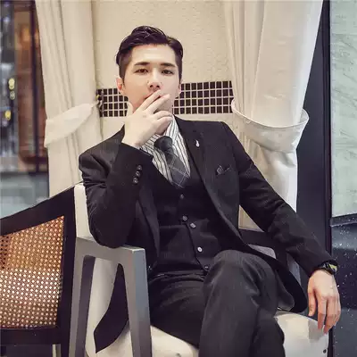 Suit men's suit casual business dress professional suit handsome fashion large size groom wedding dress three-piece set