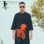 Wayne Xavier cộng với béo lớn thủy triều thương hiệu nam béo mô hình hoạt hình lỏng lẻo tay áo bảy điểm POLO áo sơ mi 4410 - Polo áo sơ mi polo