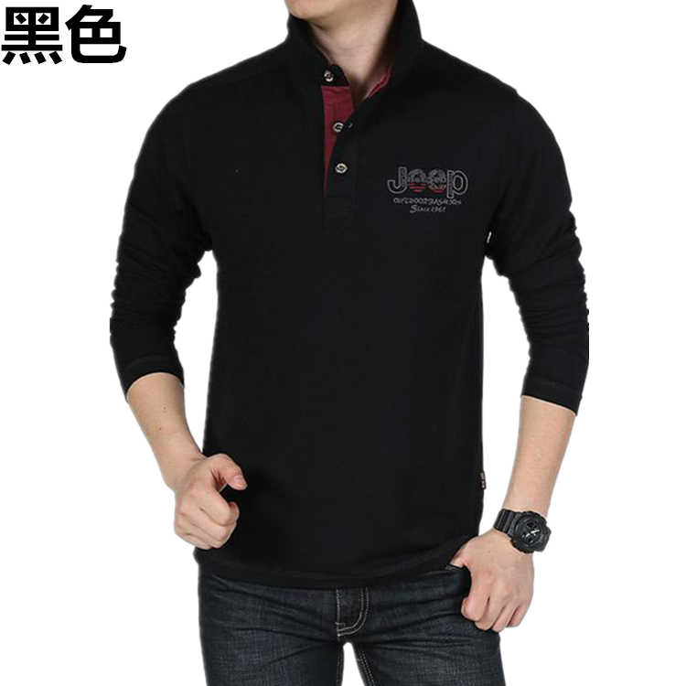 Mùa xuân mới ve áo cotton nam dài tay áo thun rộng giản dị kích thước lớn chạm đáy áo sơ mi cotton nam áo thun nam tay dài