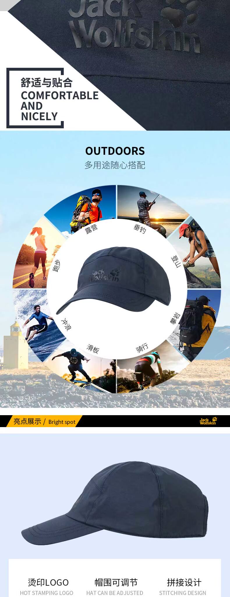 JackWolf leather sói vuốt nam và nữ mũ thể thao mới giải trí ngoài trời cặp đôi mũ visor 190251 - Mũ thể thao mũ lưỡi trai nam chính hãng