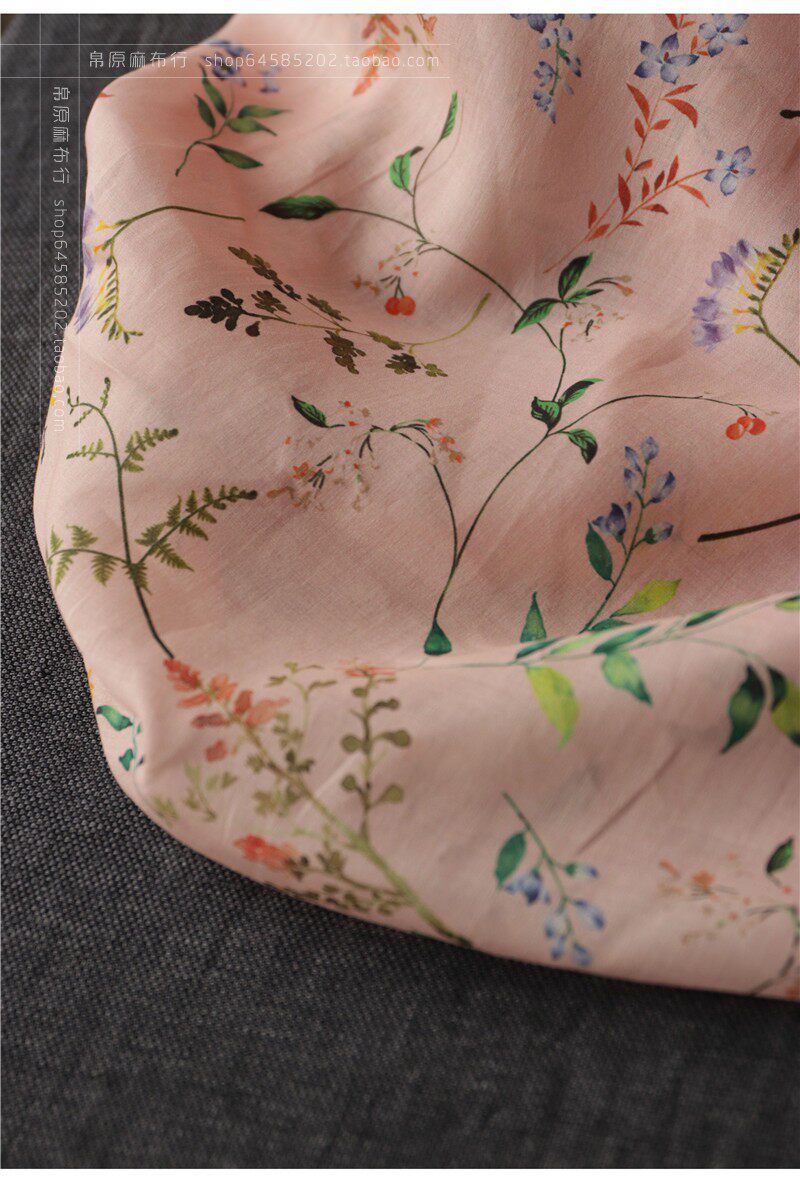 Summer feedback 30% off clear printing ramie Jinse plant floral fabric dress robe fabric