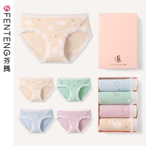 Fenteng cotton inner crotch underwear women Middle waist cartoon girl comfortable lace edge shorts thin breathable triangle trousers