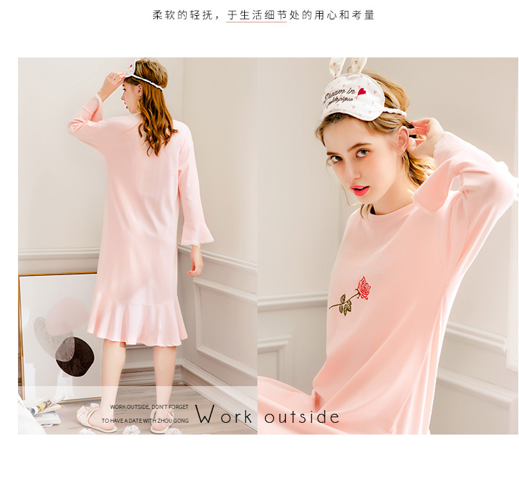 Fen Tengchun mùa thu dài tay váy ngủ nữ cotton dài đoạn có thể được mặc bên ngoài đồ ngủ Phiên bản Hàn Quốc của cotton lỏng kích thước lớn dịch vụ nhà váy đầm mùa đông