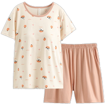 Fenton Womens Pajamas Summer Cotton Short-Sleeve Padded Suit Round Neck Womens Cute Casual Cotton Home Clothes