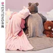 Fenten couple nightgown coral velvet thickened mens and womens bathrobe cartoon brown bear long winter flannel home clothing
