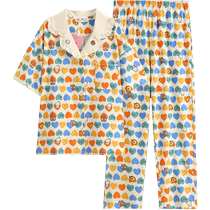 Fenton Womens Pajamas Summer Pure Cotton Short Sleeve Thin Cool Set Cute Brown Bear Womens Large Size Home Clothes