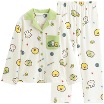 Fentteng Brown Bear Girls Pajamas Pure Cotton Long Sleeve Spring and Autumn Set Childrens All-Cotton Home Clothes