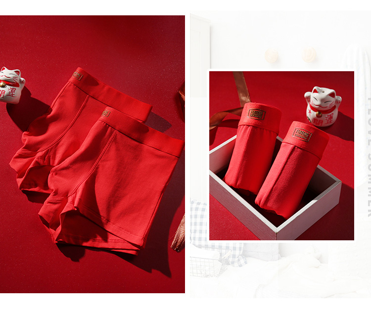 Fenton big red đôi đồ lót nam và nữ trong eo bông cotton thoáng khí kỷ niệm đám cưới năm nay tóm tắt tam giác quần lót dệt kim