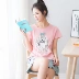 Fenteng mới đồ ngủ phụ nữ mùa hè cotton tinh khiết quần đùi ngắn tay ngắn Hàn Quốc giản dị mùa hè cotton phục vụ tại nhà - Giống cái