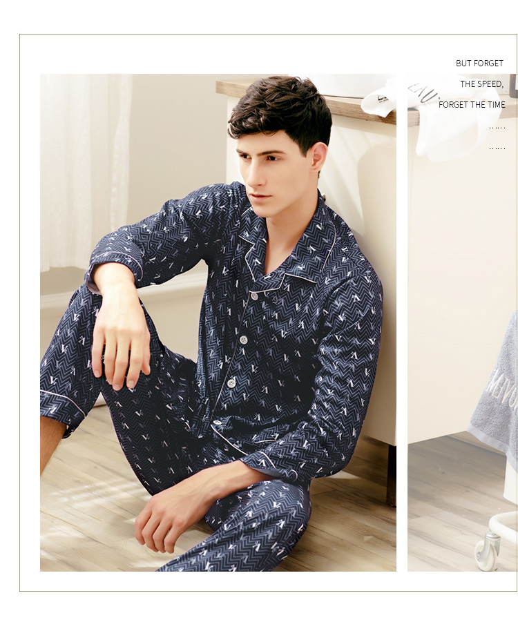 Fen Teng mùa xuân và mùa thu đồ ngủ nam dài tay cotton trẻ trung áo len cotton lỏng cotton thường kích thước lớn phù hợp với dịch vụ nhà đồ ngủ nam thu đông