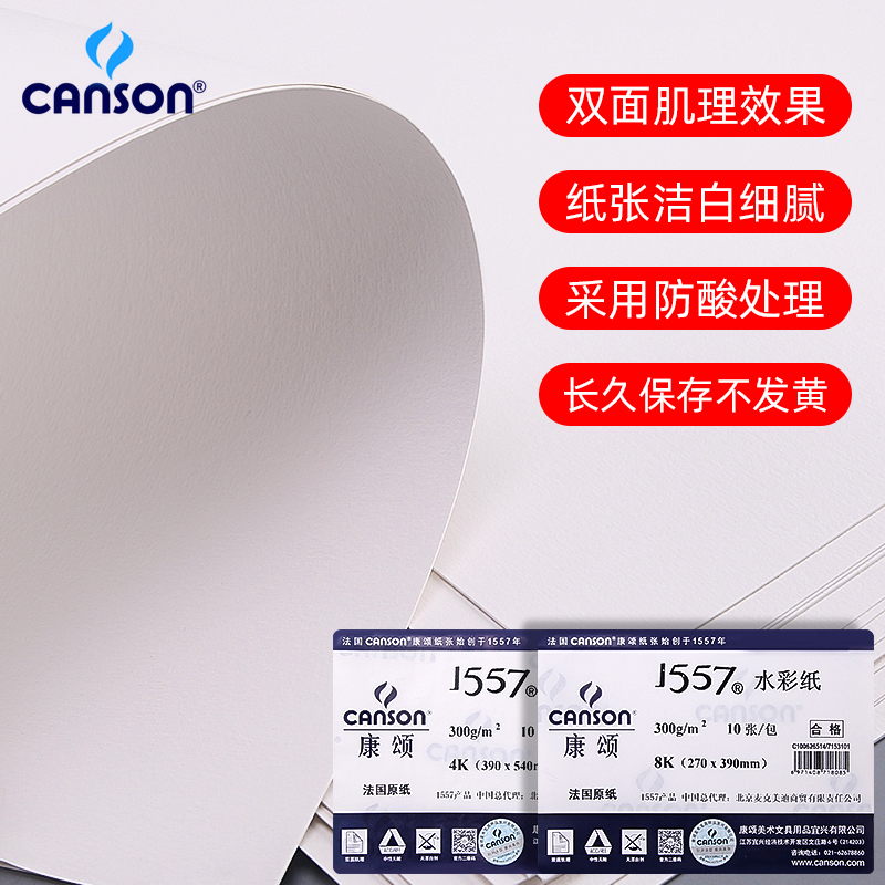 France Kangsong Barbizon 1557 watercolor paper 300g fine lines rough 4K open 8K watercolor book loose leaf travel color lead paper drawing professional paper bulk beginner painting gouache paper