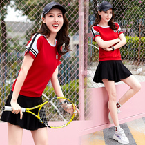 2021 summer new round neck short sleeve sports wind dress womens fitness clothes casual tennis badminton short skirt