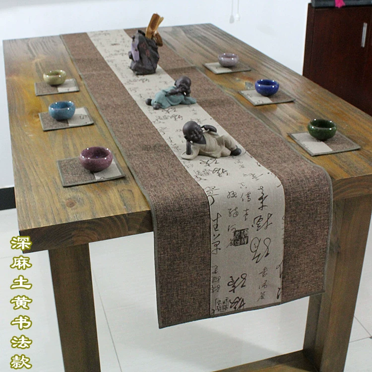 Cờ trà Zen vải lanh bàn vải lanh bàn trà lanh vải lanh trà dài cờ quốc gia gió mùa hè bảng bàn cờ Trung Quốc khăn trải bàn dài