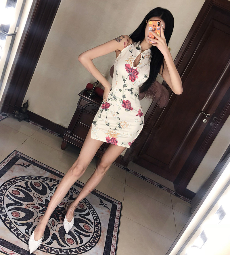 DABI 韓系復古大花改良式旗袍無袖洋裝 DABI 韓系復古大花改良式旗袍無袖洋裝