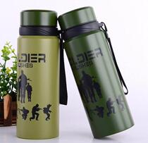 Russia 304 liner stainless steel Vacuum Thermos cup straight body travel pot outdoor military green thermos cup 800ml