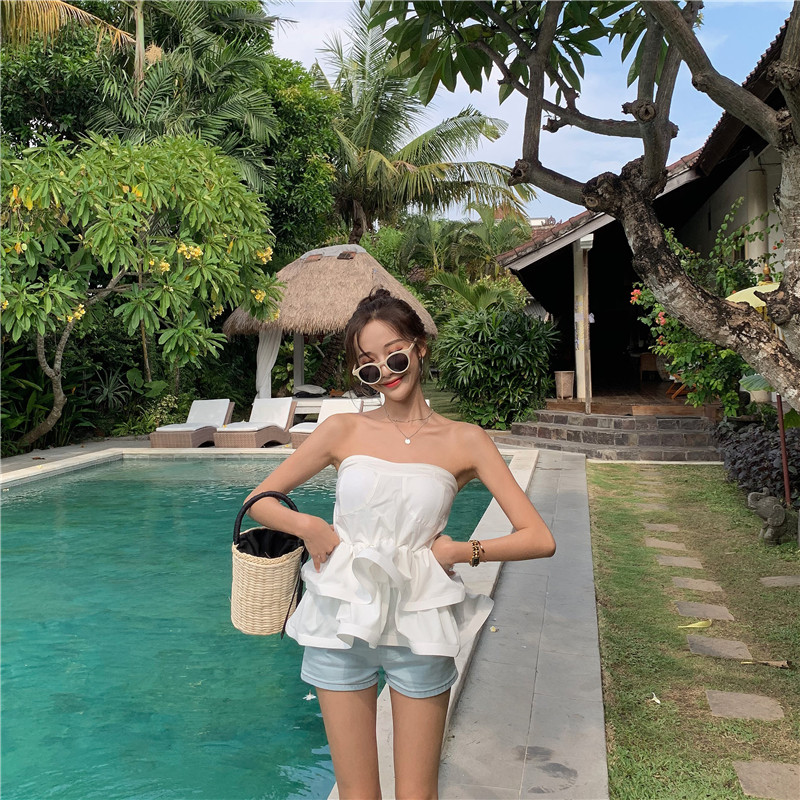 VK旗艦店 韓系氣質百搭蛋糕平口無袖上衣