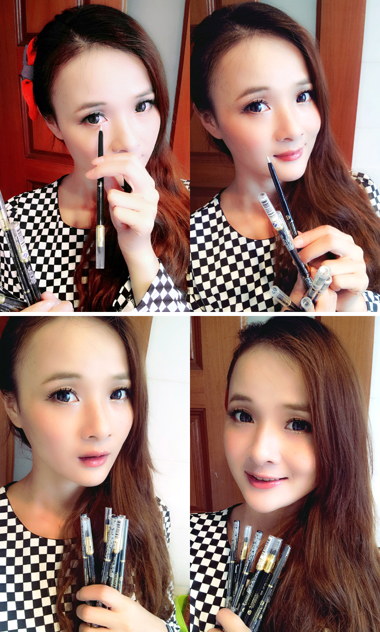 Chính hãng Romeo LOMEOU tự động xoay bút kẻ mắt kẻ mắt ngọc trai bóng mắt bút nằm tằm bút kẻ mắt 2 đầu