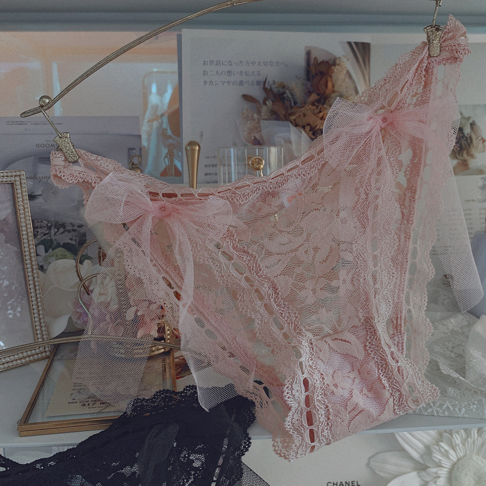 Fairy yarn Yarn Butterfly Knot Full Lace sexy High Hip Pants Peach Honey Hollowed-out Translucent Low Waist Summer Thin