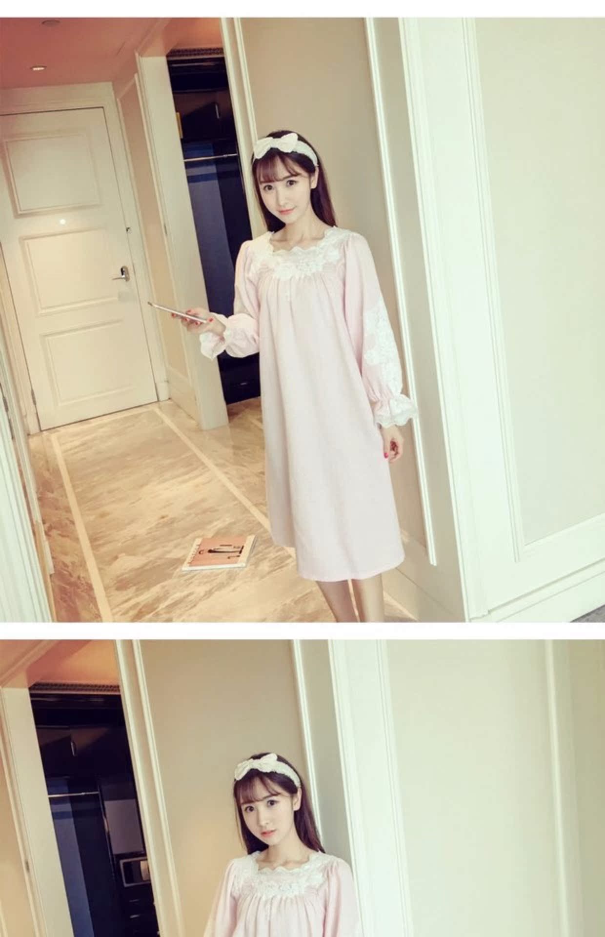 TQ siêu đẹp waff cotton thêu tay ren đồ ngủ nhà phục vụ phụ nữ mùa xuân và mùa hè váy ngủ váy ấm áp cho mùa đông