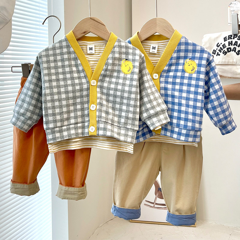 Autumn clothes for babies, spring and autumn, three-piece suits, handsome cotton babies, internet celebrities, fashionable children's clothing suits, boys