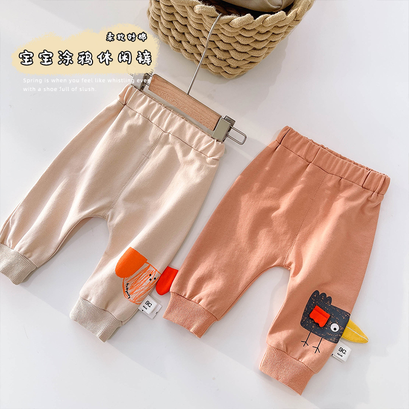 Baby and young child spring new baby cartoon casual pants 0 - 2 years old pure cotton newborn yang gas beam foot 1