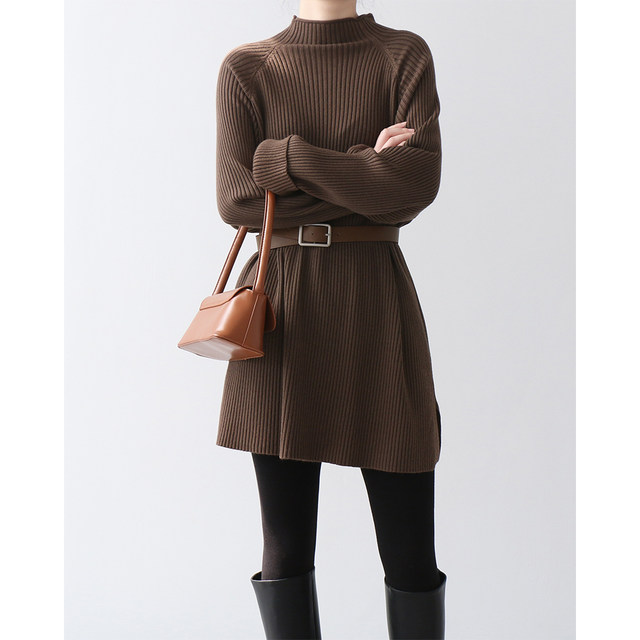 Keep yourself small, thicken autumn and winter sweater dress, loose knit skirt, short skirt, thicken half high collar base skirt