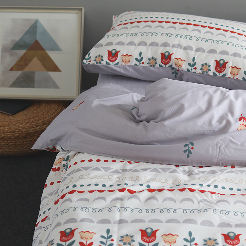 Fresh floral floral purple pastoral cotton dormitory custom single bed sheet pillowcase quilt cover bedding