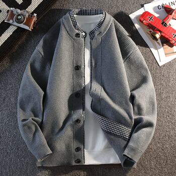 Woodpecker cardigan sweater jacket ຜູ້ຊາຍວ່າງຂອງປອມສອງສິ້ນແບບວິທະຍາໄລຜູ້ຊາຍ sweater jacket 2025 ຮູບແບບໃຫມ່