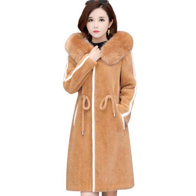 Gold mink velvet coat for women imitation mink velvet winter 2023 new high-end popular mid-length hooded woolen coat trendy