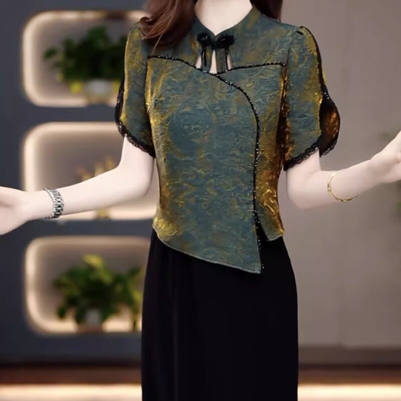 High-End Perforated Floral New Chinese Style Two-Piece Dress 2026 Summer New Model Slim-Fit Dress for Middle-Aged Mothers-In-Law