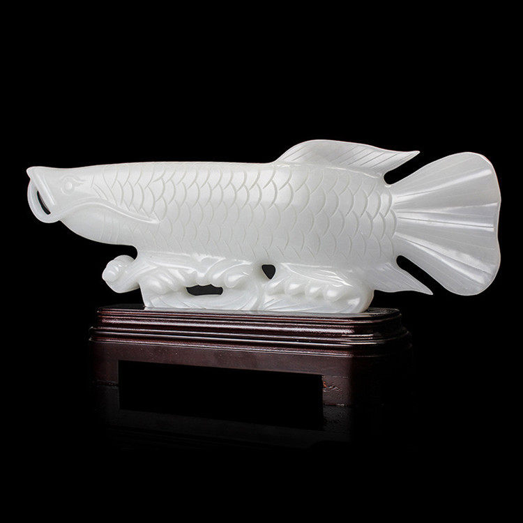 Afghanistan White Jade Golden Dragon Fish Swing Piece Jade Trick Wine Cabinet TV Cabinet Living-room Jo Relocation Company Opening Gift Big