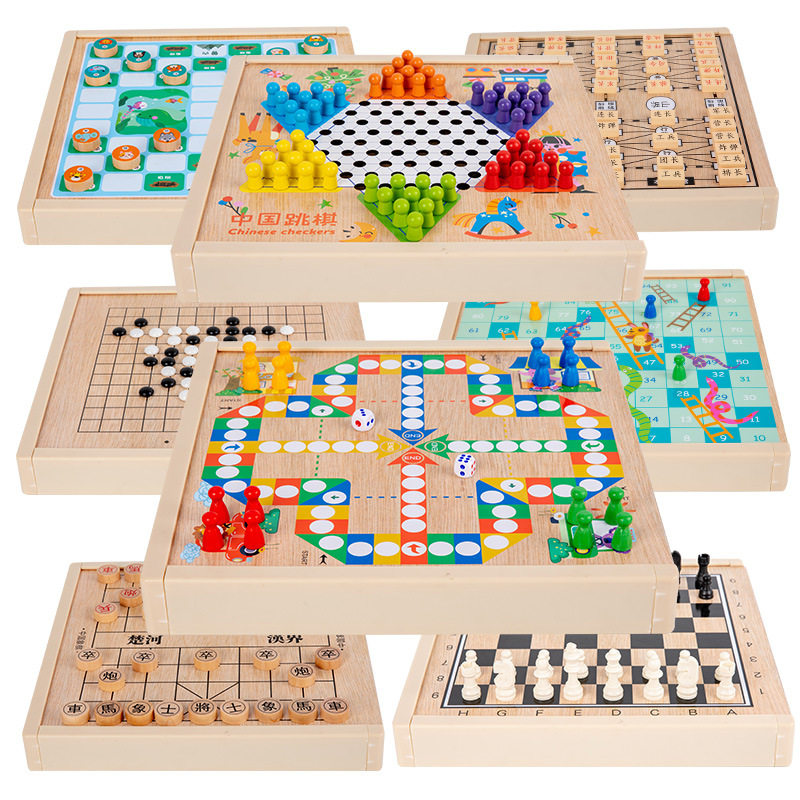 Multiple All-in-one Checkers Flying Chess Five Chess Fighting Beast Chess Two-in-one Multifunction Children Students Puzzle Toy Chess 
