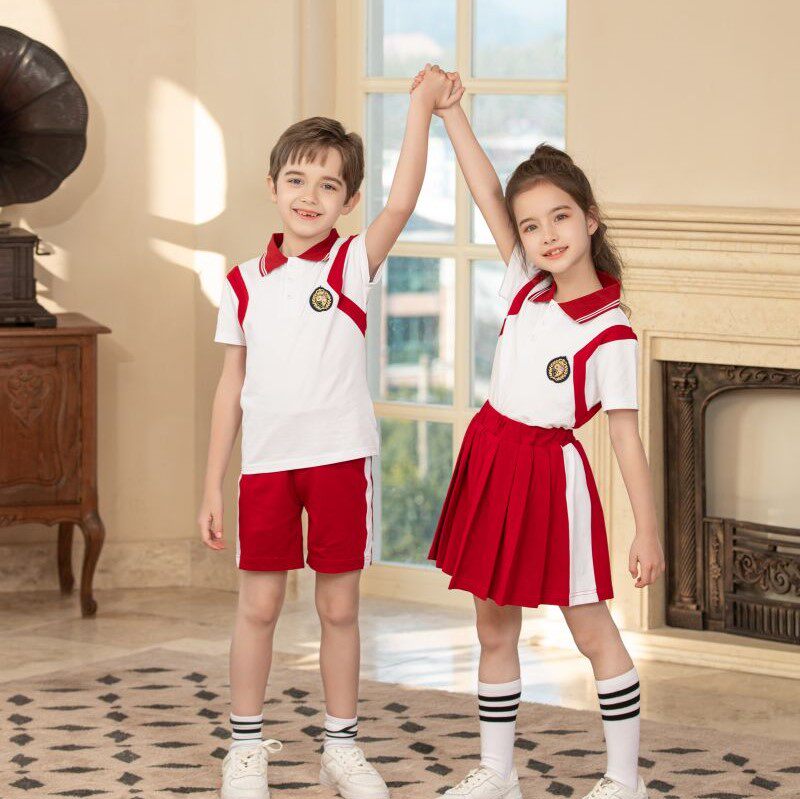 Kindergarten Garden Clothing Red Summer New Sports Wind Pure Cotton Custom Elementary School Children School Uniforms Two Sets Summer Class Clothes