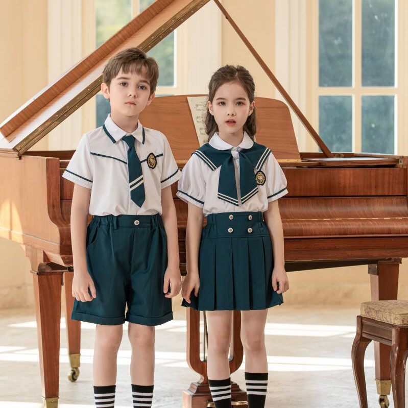 School uniforms for primary and middle school students with summer clothing pure cotton new short sleeve suit Kindergarten Garden clothes Children Summer Inslem Wind class