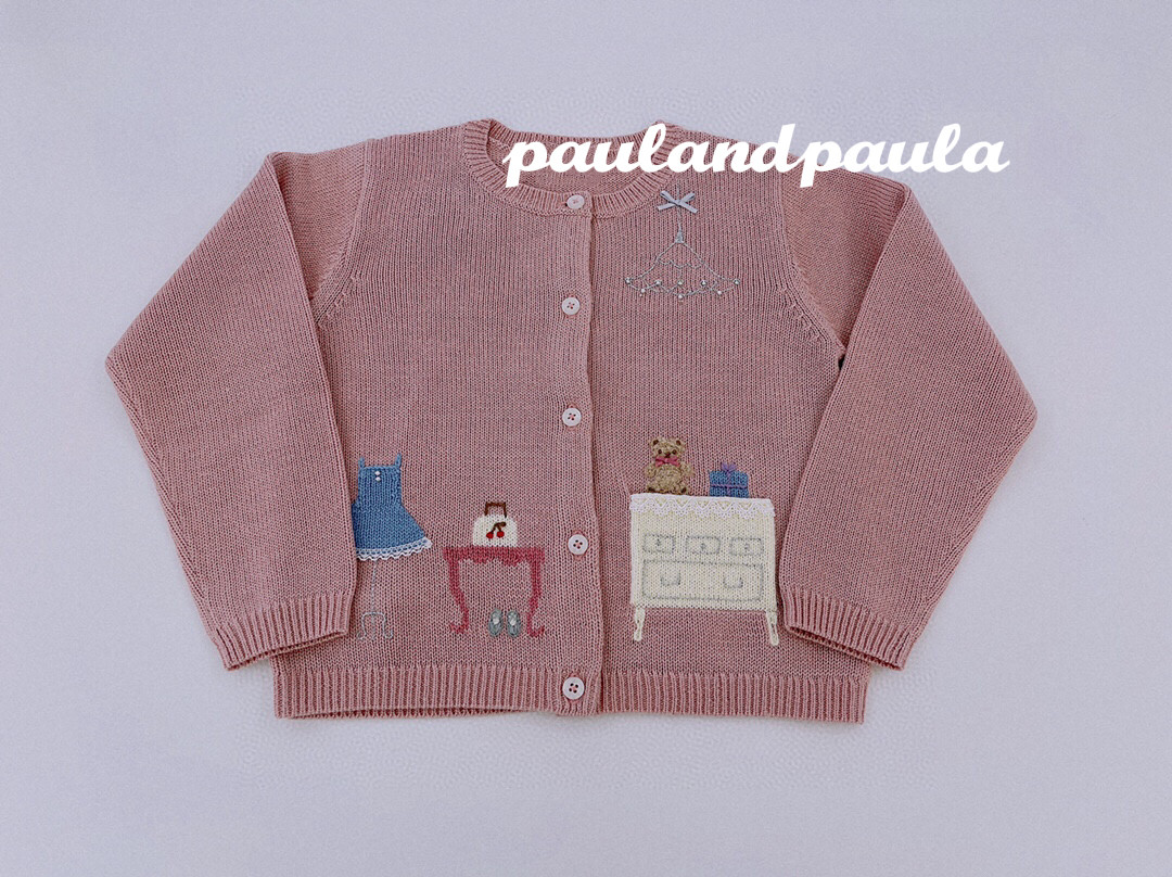 80 wool cardigan coat sweater Japanese beaded hand-embroidered dressing table bear cherry 22 autumn and winter new products for girls and children