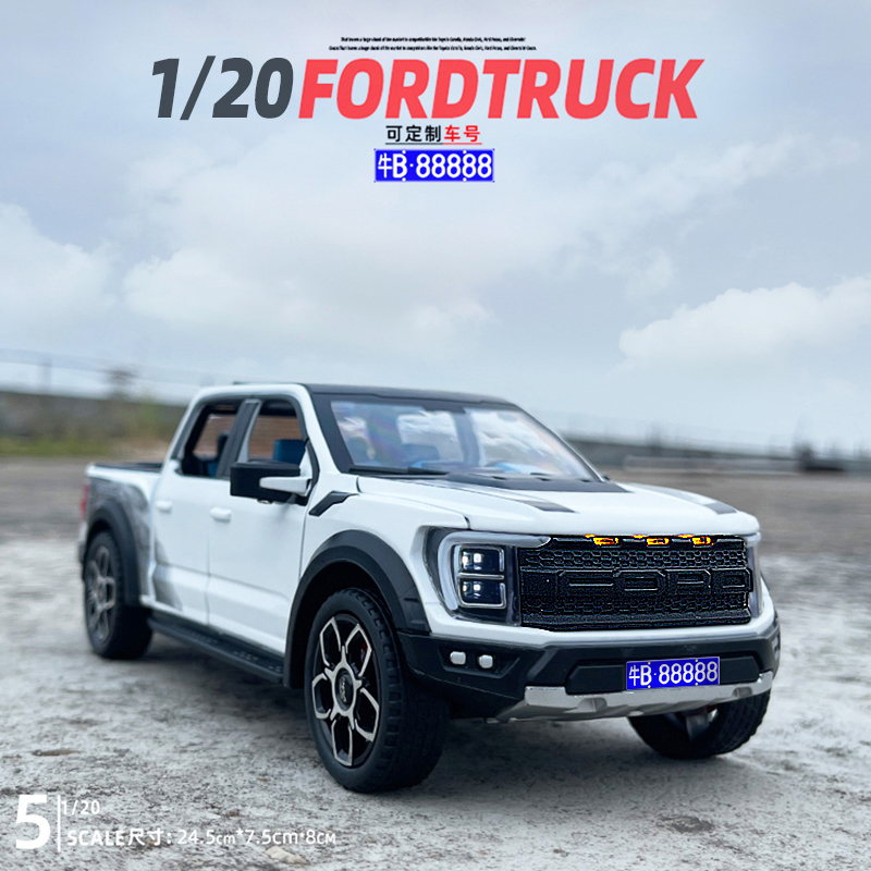 1/20 Ford Raptor Car Model Alloy Off-Road Pickup Truck Toy with Sound and Light, Pull-Back Gift Ornament for Collection