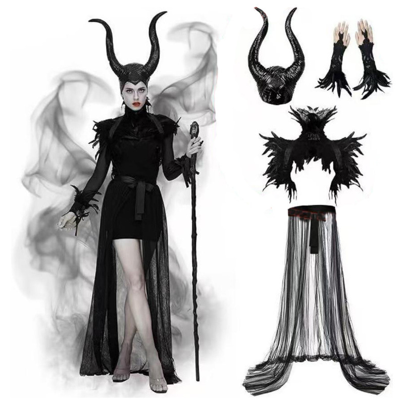 Maleficent Costume Maleficent Horns Headdress Wings Halloween Evil Magic Theme Costume for Adults