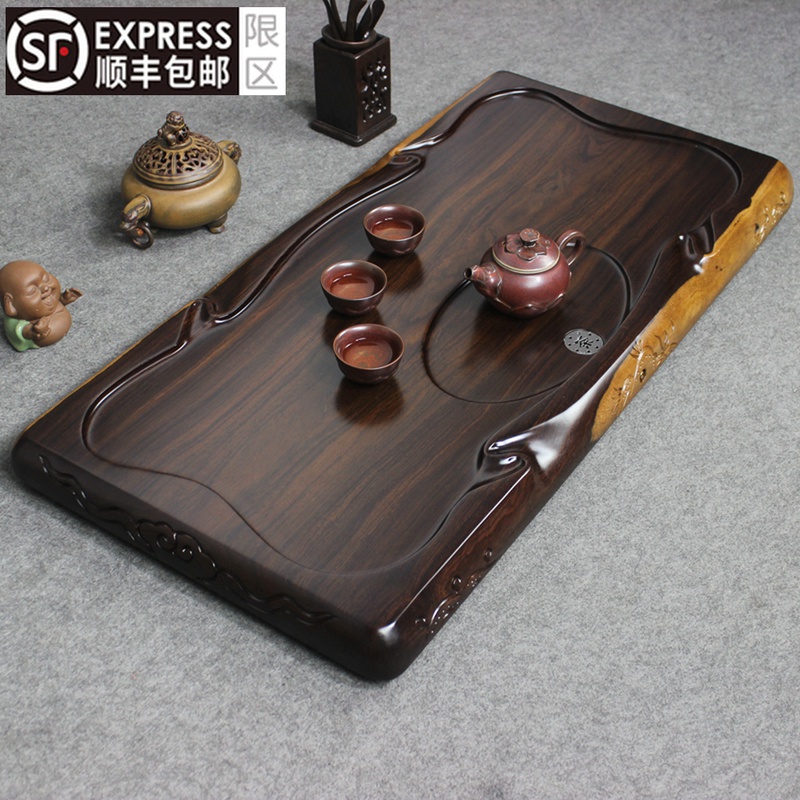 Whole piece ebony tea tray solid wood tea table rectangular simple home tea sea large log drainage kung fu tea set