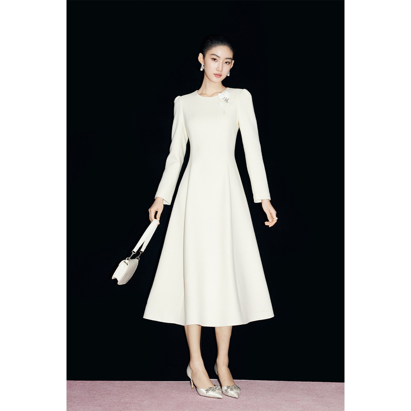 Mandyzhang's "Tulip Haute Couture Series" Silk Wool Dress for Women, Winter Elegant Silk Dress