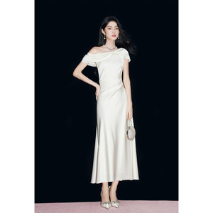 Mandyzhang's Same Style as Sun Leyan, White Satin Dress, Elegant Dress for Women