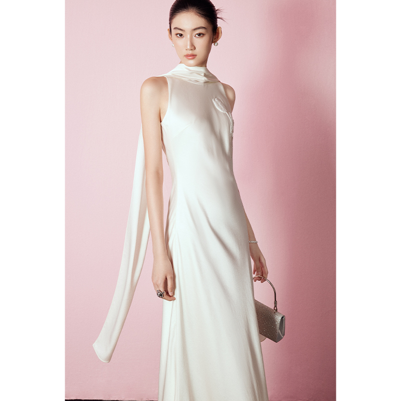 Mandyzhang White Acetate Ribbon Dress for Women, Summer Tulip Style, Elegant Engagement Light Dress, Long Dress Mandyzhang White Acetate Ribbon Dress for Women, Summer Tulip Style, Elegant Engagement Light Dress, Long Dress