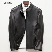 New Haining leather leather jacket head layer sheep leather mens jacket short slim stand collar Korean thin coat tide