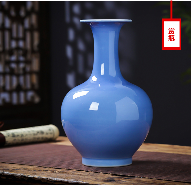 Jingdezhen ceramics blue vase flower arrangement sitting room adornment rich ancient frame of Chinese style household crafts porcelain furnishing articles