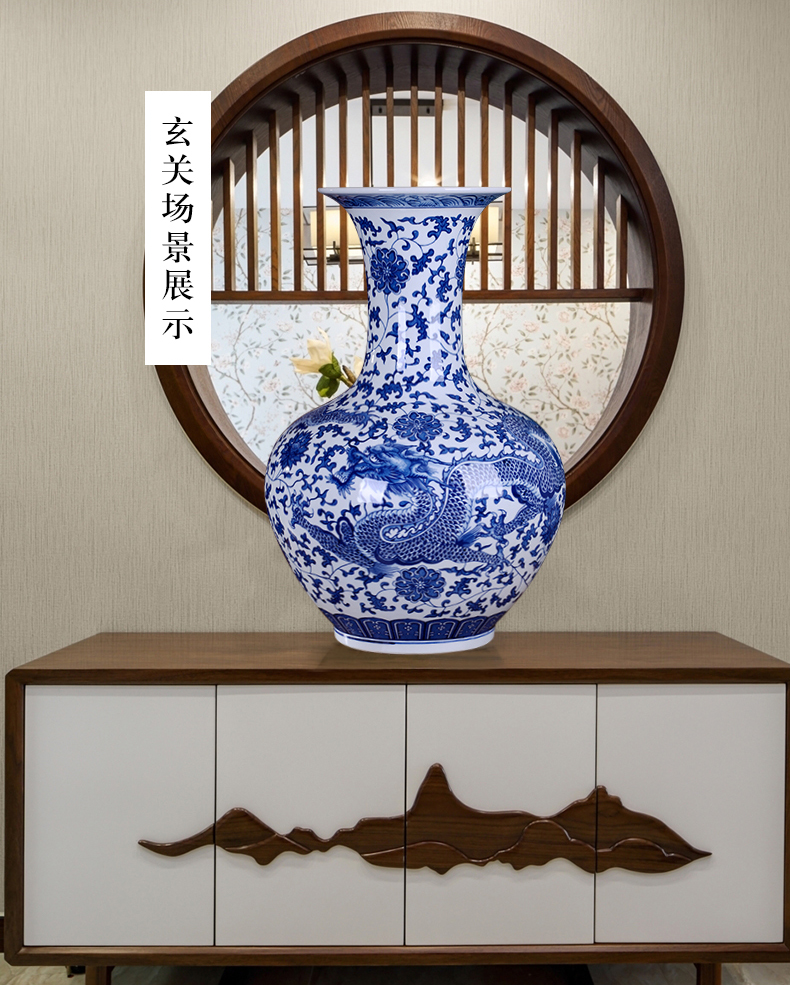 Jingdezhen ceramic furnishing articles hand - made under the ground of blue and white porcelain vase porcelain glaze color longteng design home decoration