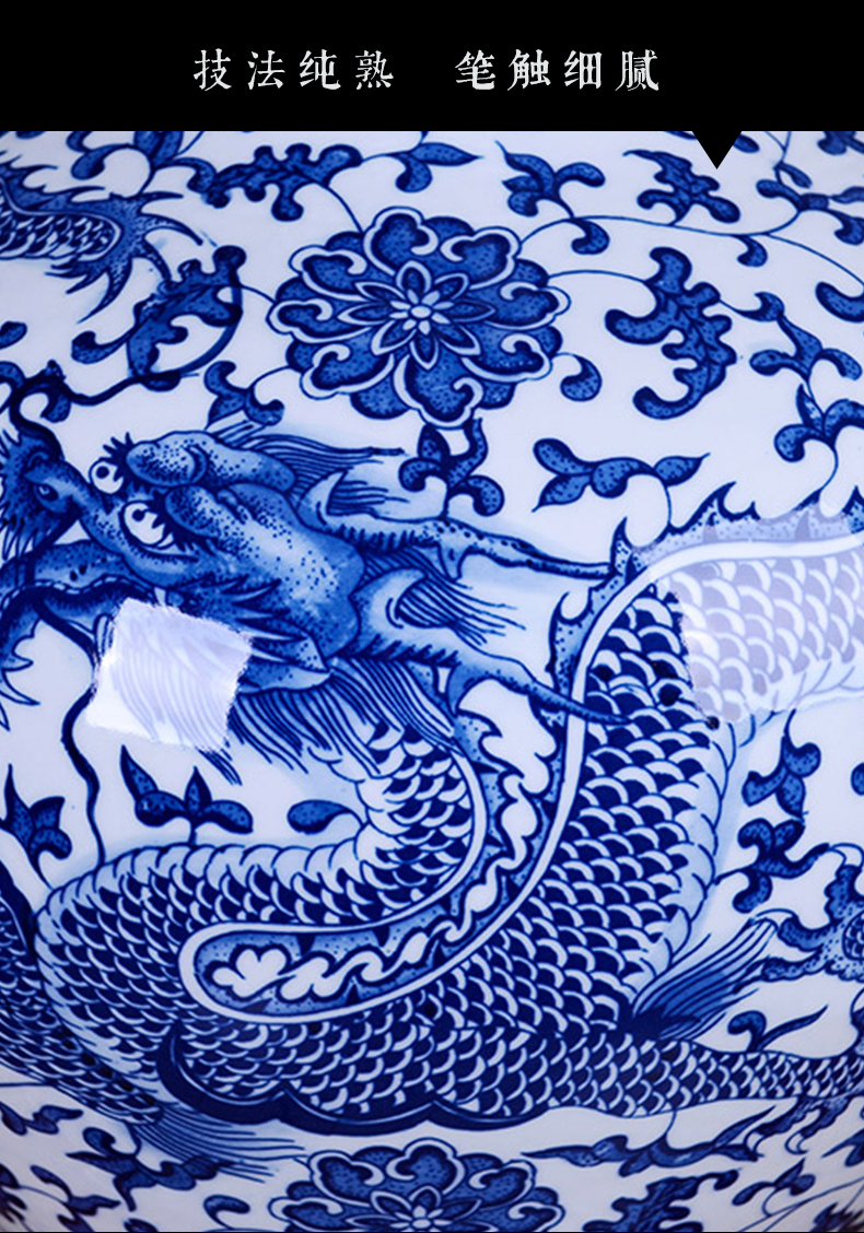 Jingdezhen ceramic furnishing articles hand - made under the ground of blue and white porcelain vase porcelain glaze color longteng design home decoration
