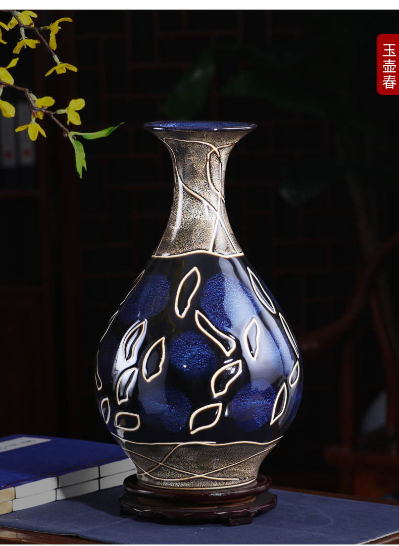 Jingdezhen ceramics furnishing articles blue up creative vase Chinese style living room decoration porcelain home decoration