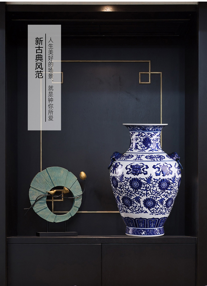 Jingdezhen ceramics archaize large blue and white porcelain vase flower arranging, furnishing articles sitting room of the new Chinese style household decorations