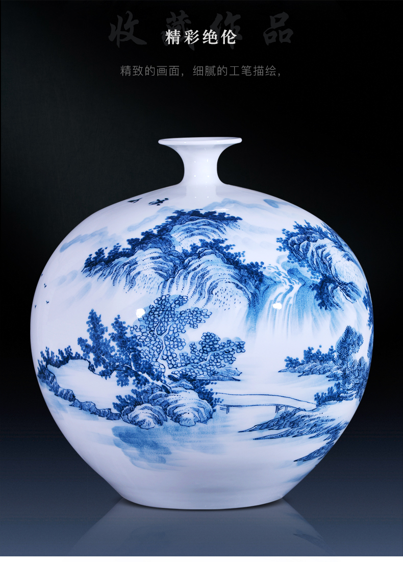 Jingdezhen ceramics new Chinese style household furnishing articles blue and white porcelain vase hand - made landscape flower arrangement sitting room adornment